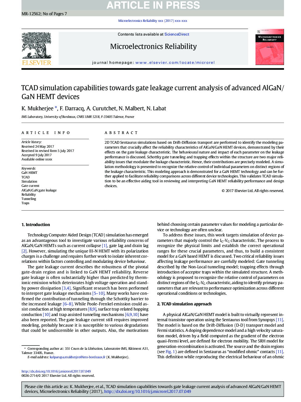 TCAD simulation capabilities towards gate leakage current analysis of advanced AlGaN/GaN HEMT devices