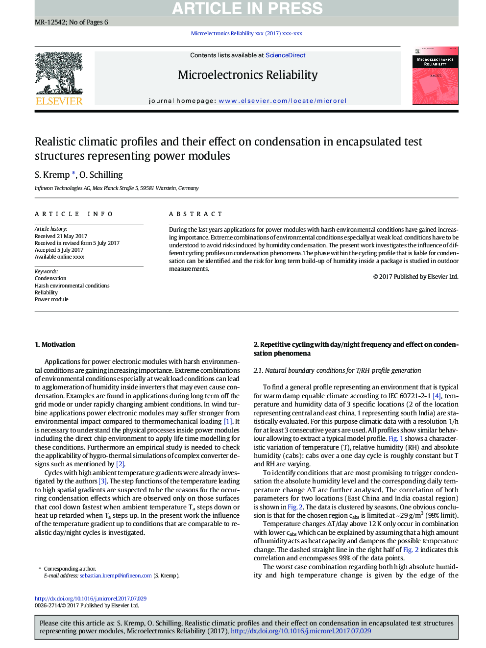 Realistic climatic profiles and their effect on condensation in encapsulated test structures representing power modules