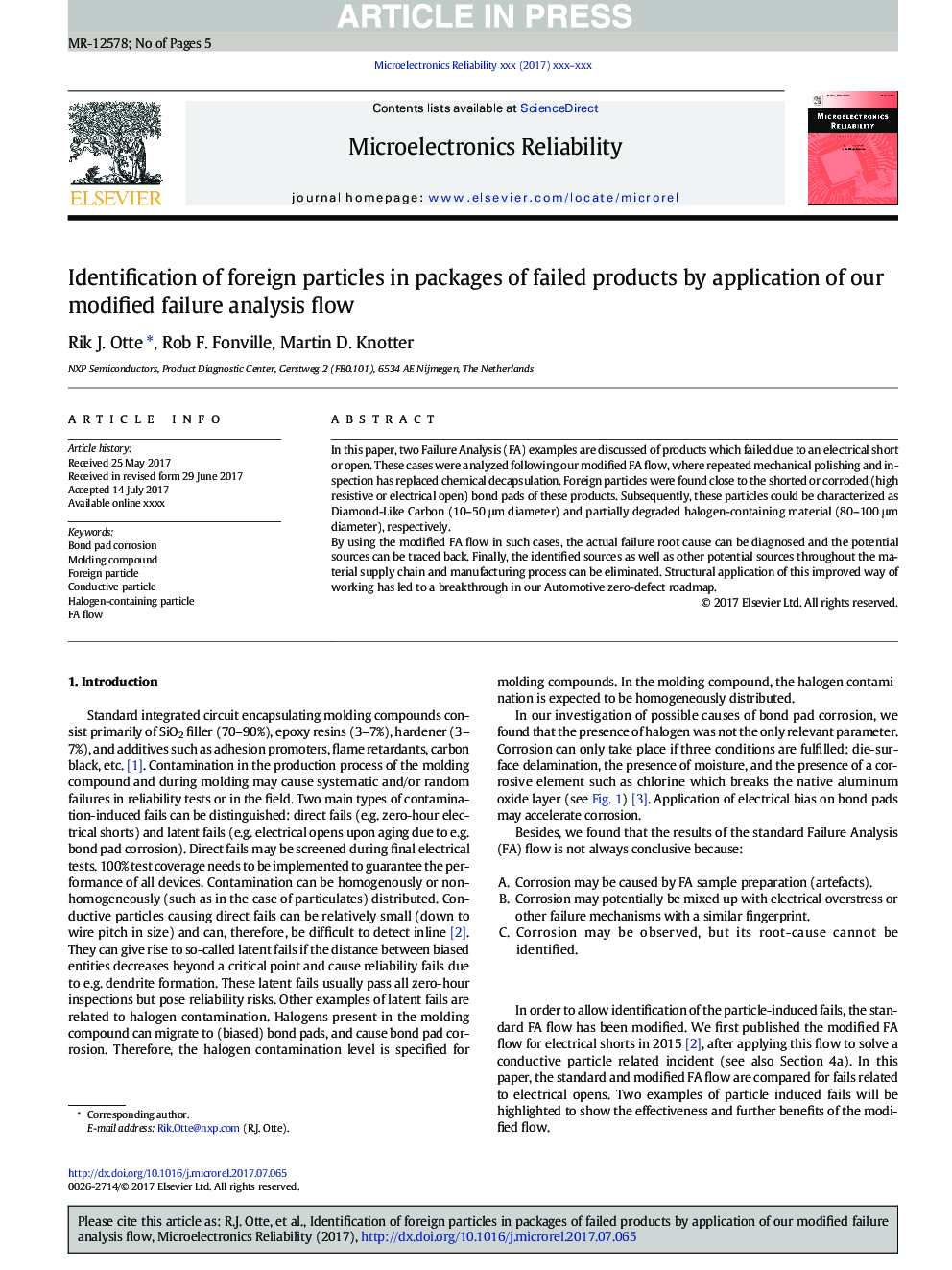 Identification of foreign particles in packages of failed products by application of our modified failure analysis flow