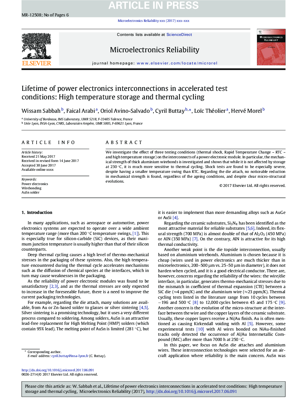 Lifetime of power electronics interconnections in accelerated test conditions: High temperature storage and thermal cycling