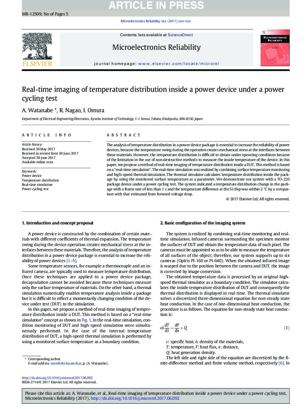 Real-time imaging of temperature distribution inside a power device under a power cycling test