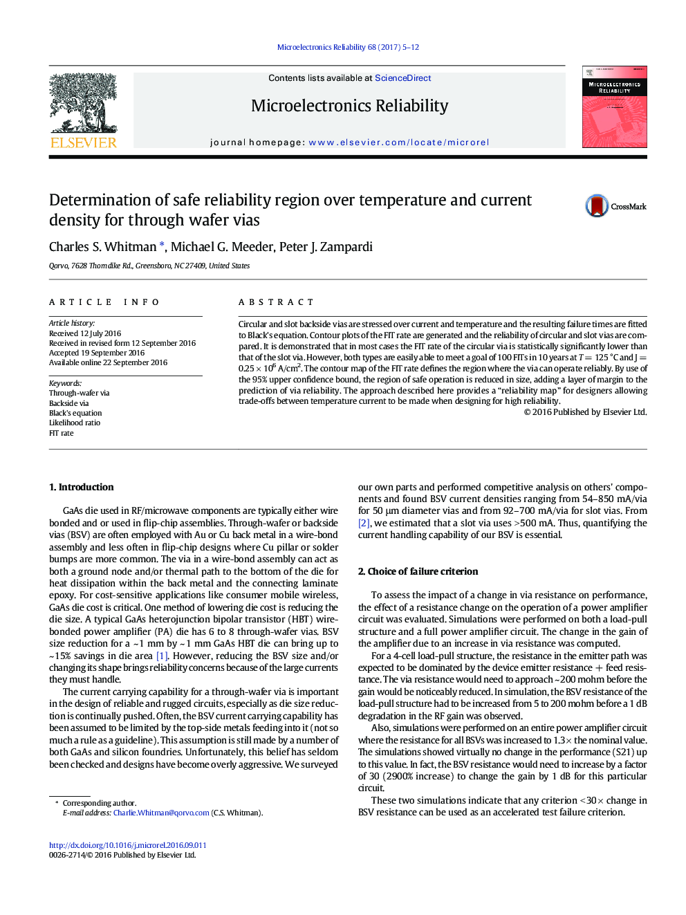 Determination of safe reliability region over temperature and current density for through wafer vias