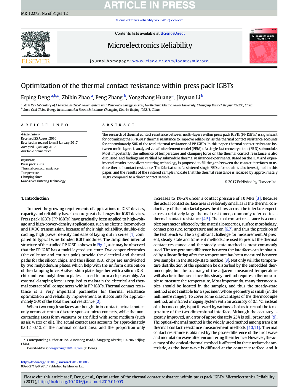 Optimization of the thermal contact resistance within press pack IGBTs