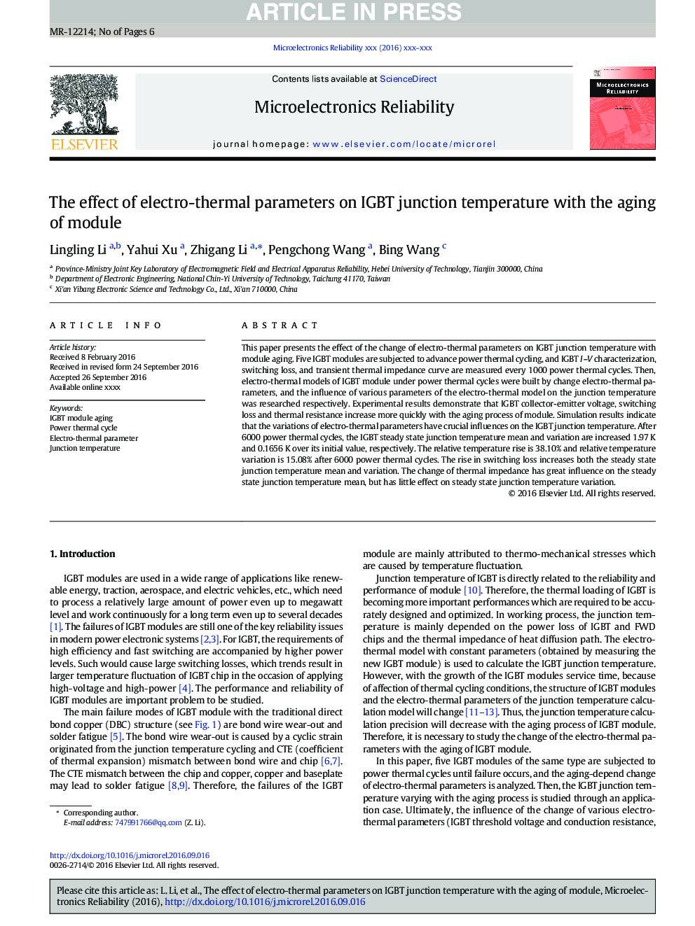 The effect of electro-thermal parameters on IGBT junction temperature with the aging of module