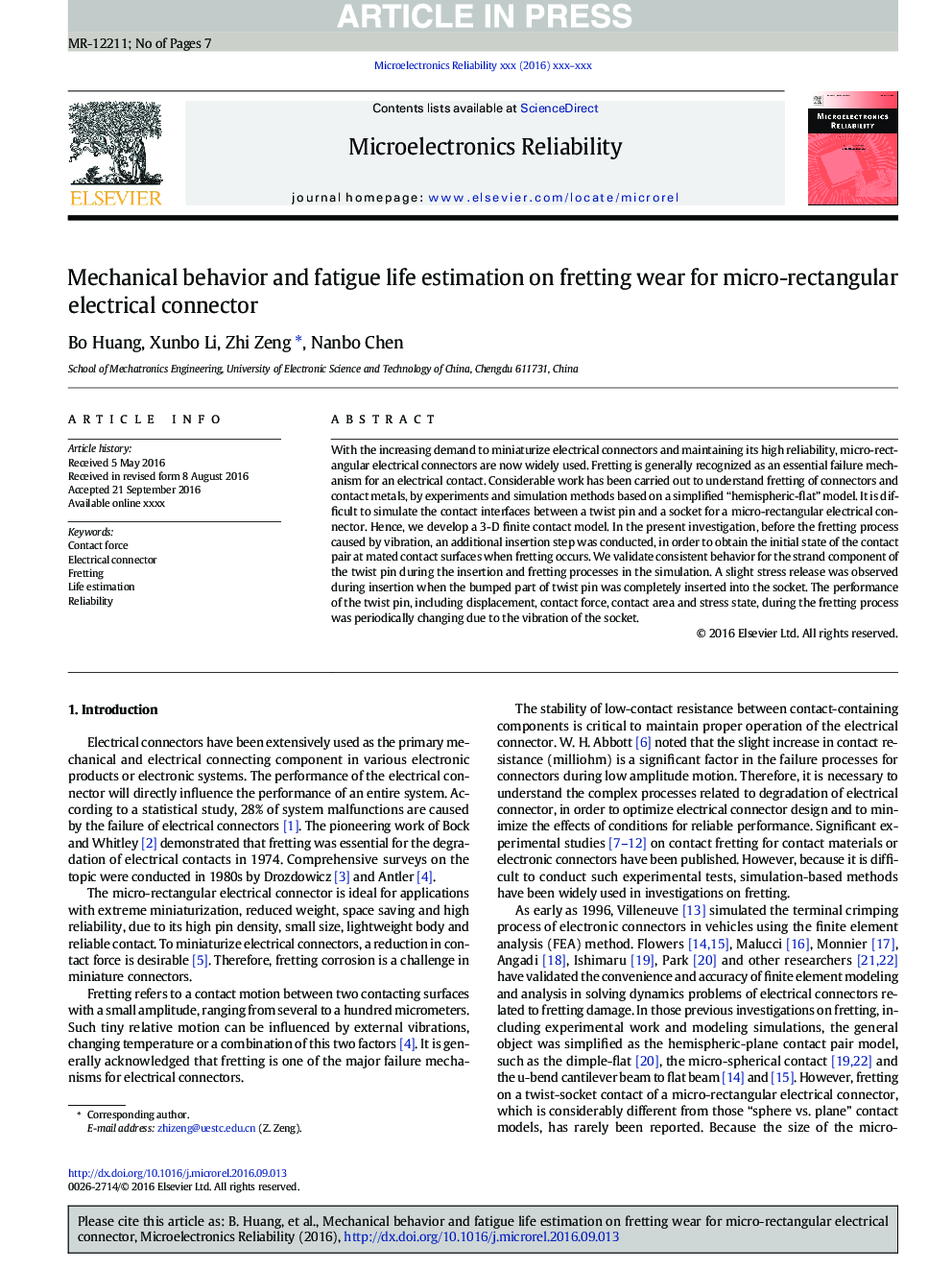 Mechanical behavior and fatigue life estimation on fretting wear for micro-rectangular electrical connector