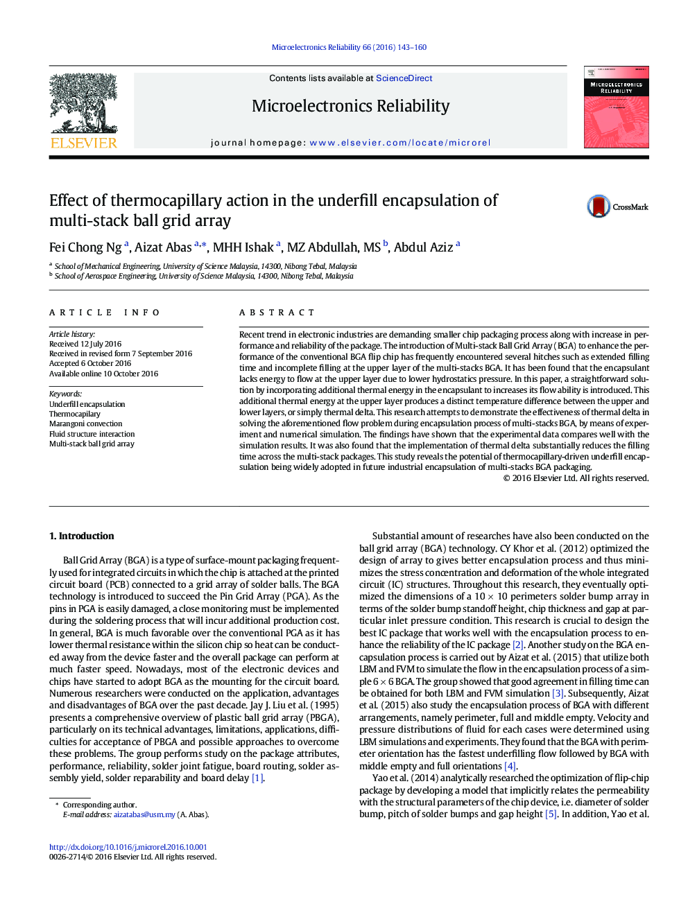 Effect of thermocapillary action in the underfill encapsulation of multi-stack ball grid array