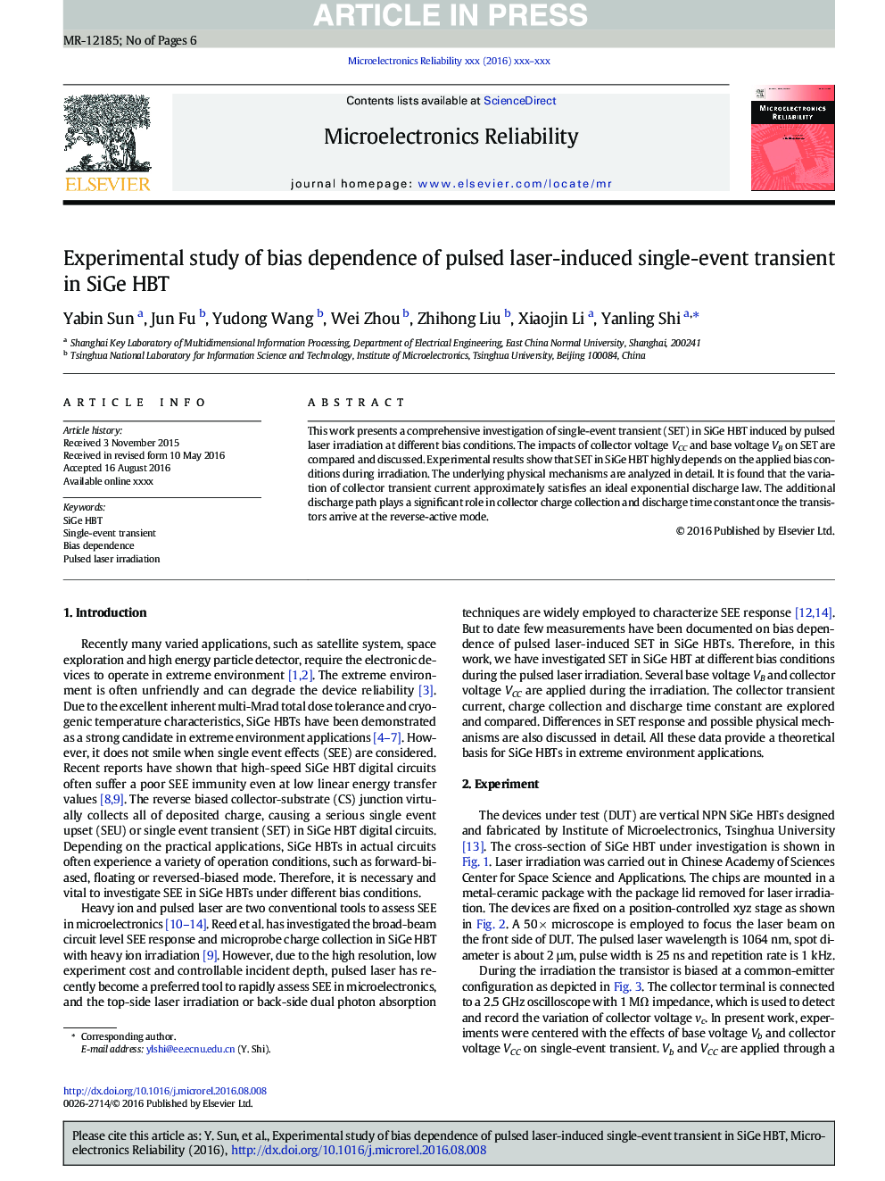 Experimental study of bias dependence of pulsed laser-induced single-event transient in SiGe HBT