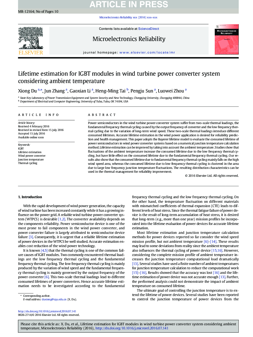 Lifetime estimation for IGBT modules in wind turbine power converter system considering ambient temperature