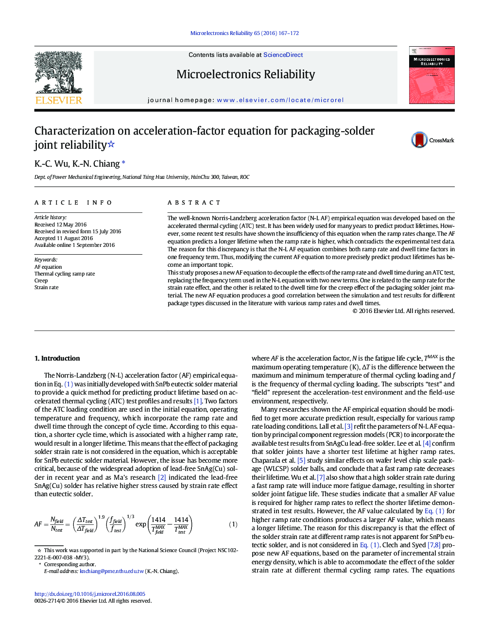 Characterization on acceleration-factor equation for packaging-solder joint reliability