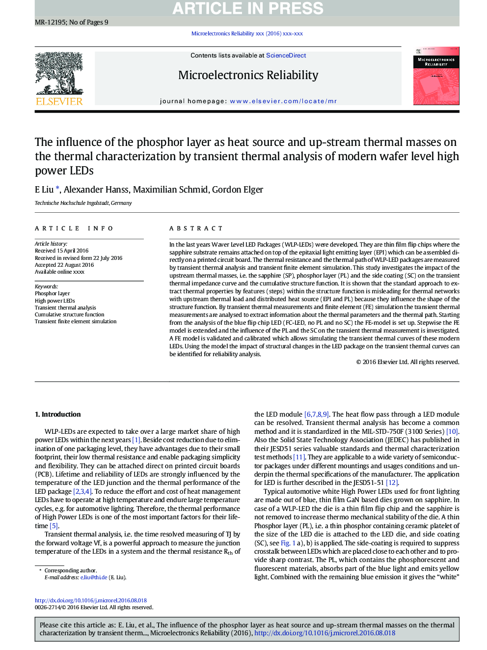 The influence of the phosphor layer as heat source and up-stream thermal masses on the thermal characterization by transient thermal analysis of modern wafer level high power LEDs