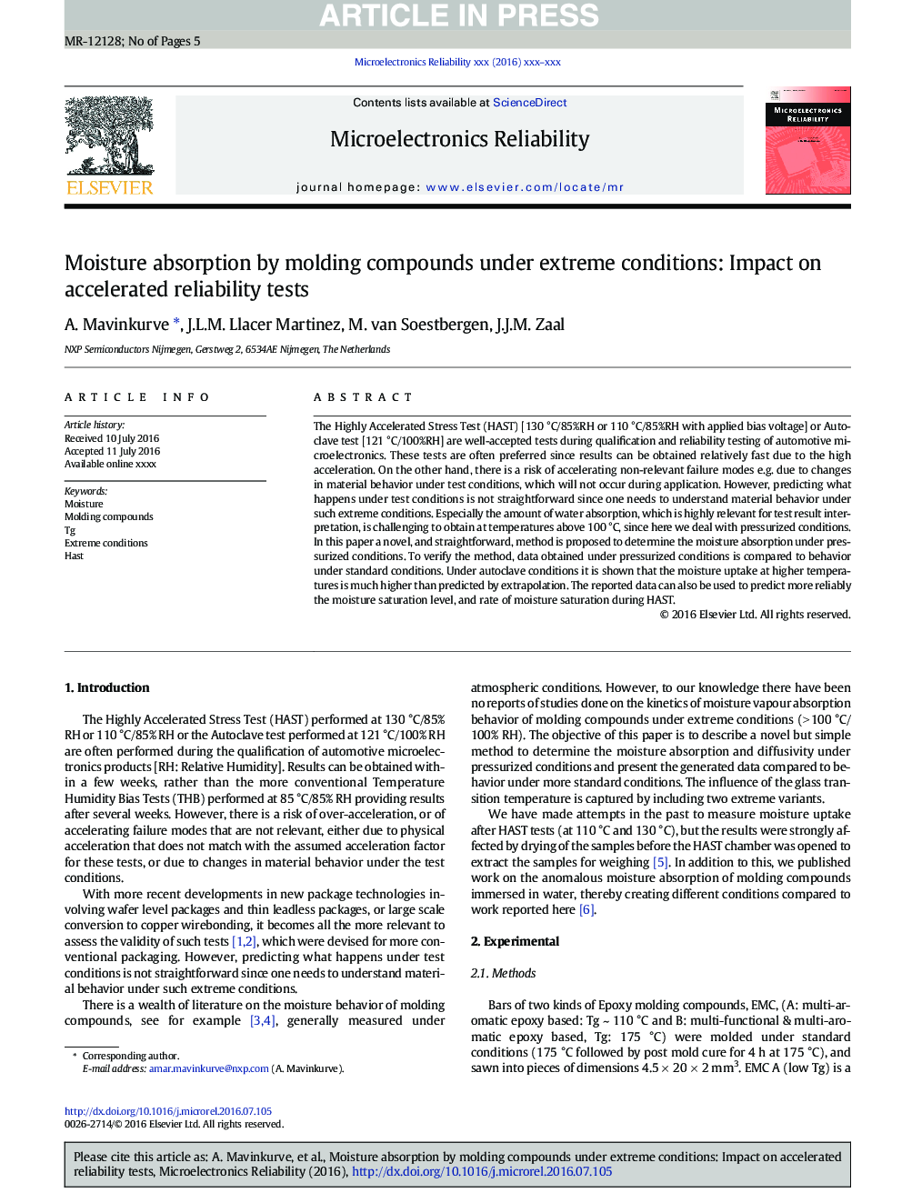 Moisture absorption by molding compounds under extreme conditions: Impact on accelerated reliability tests