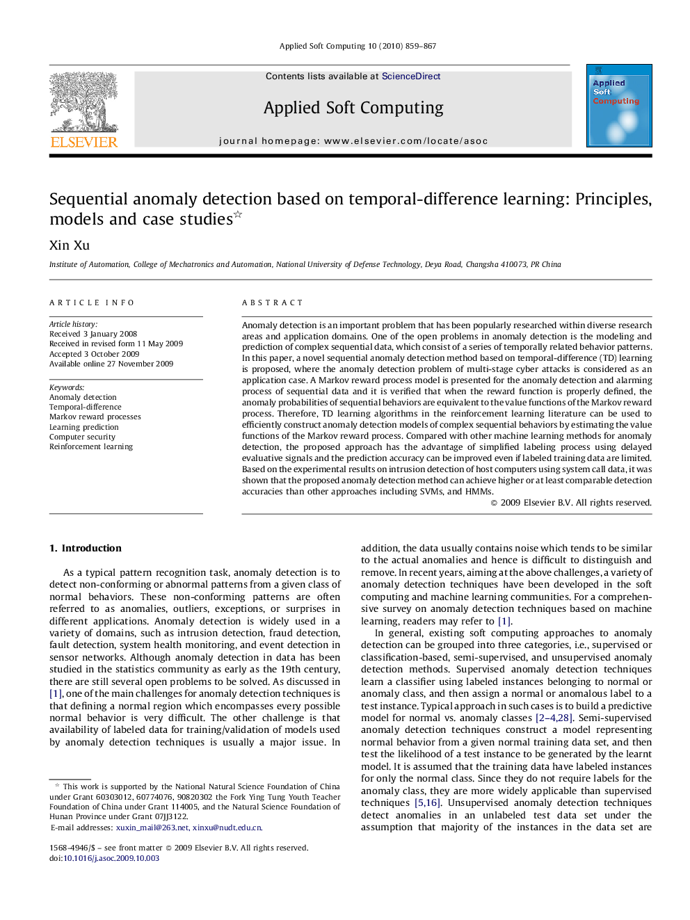 Sequential anomaly detection based on temporal-difference learning: Principles, models and case studies 