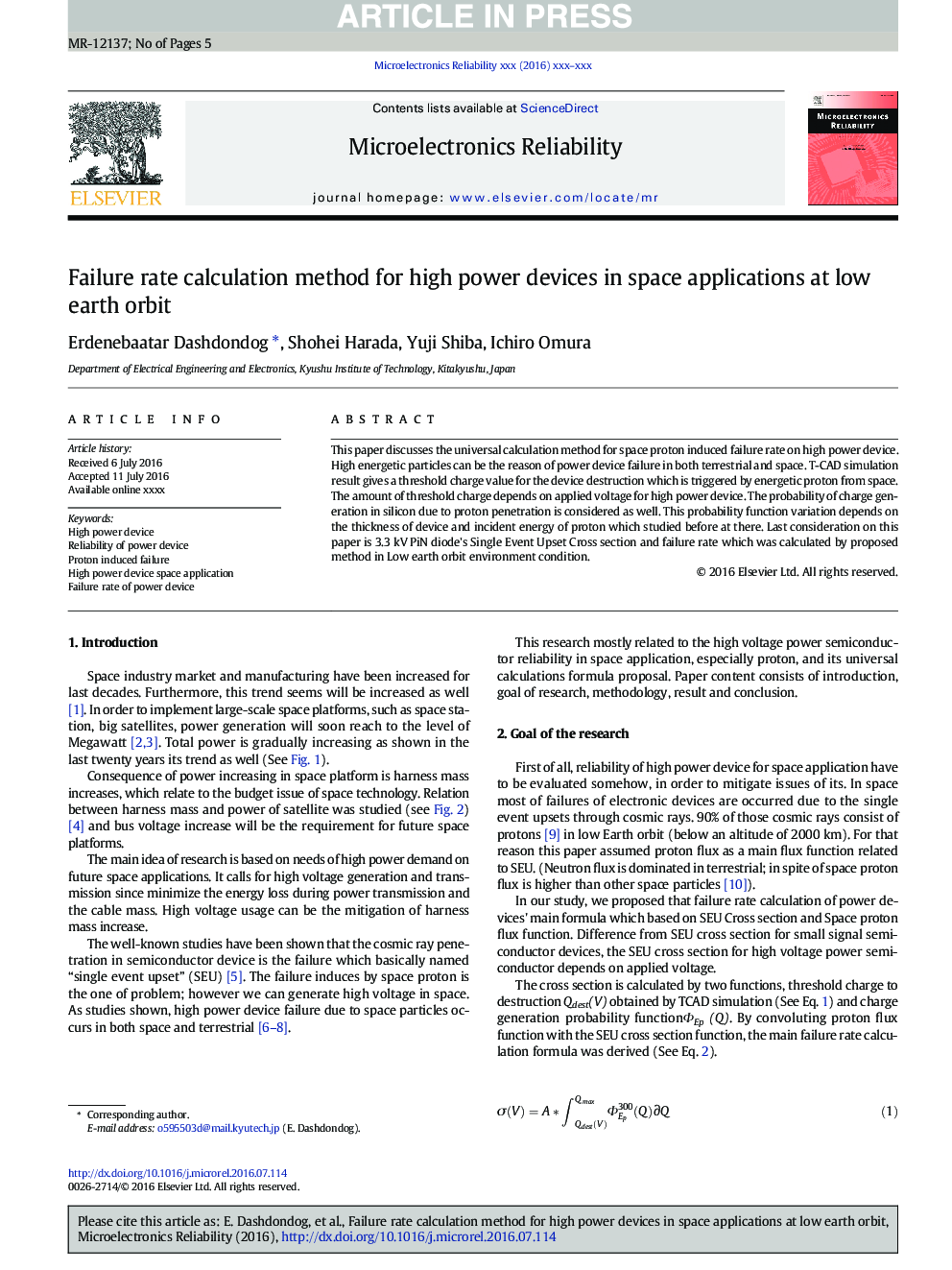 Failure rate calculation method for high power devices in space applications at low earth orbit