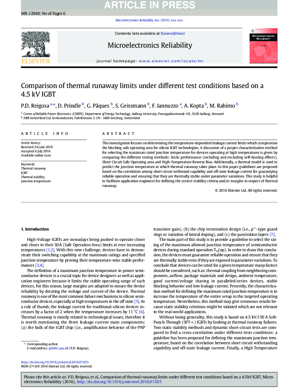 Comparison of thermal runaway limits under different test conditions based on a 4.5Â kV IGBT