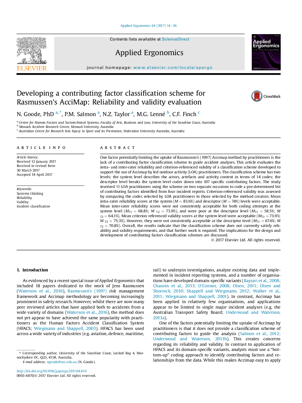 Developing a contributing factor classification scheme for Rasmussen's AcciMap: Reliability and validity evaluation