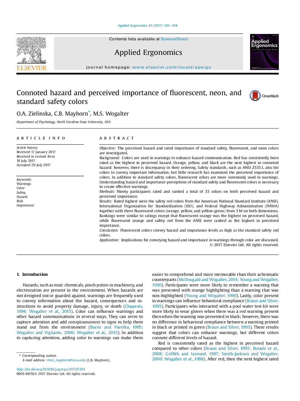 Connoted hazard and perceived importance of fluorescent, neon, and standard safety colors