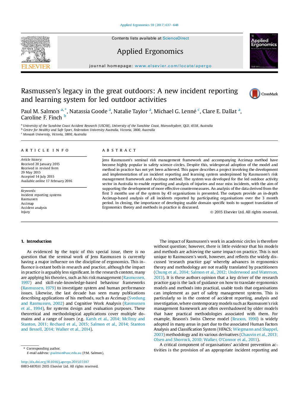 Rasmussen's legacy in the great outdoors: A new incident reporting and learning system for led outdoor activities