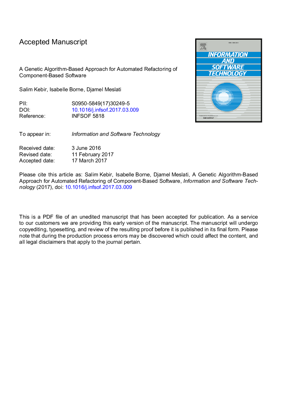 A genetic algorithm-based approach for automated refactoring of component-based software