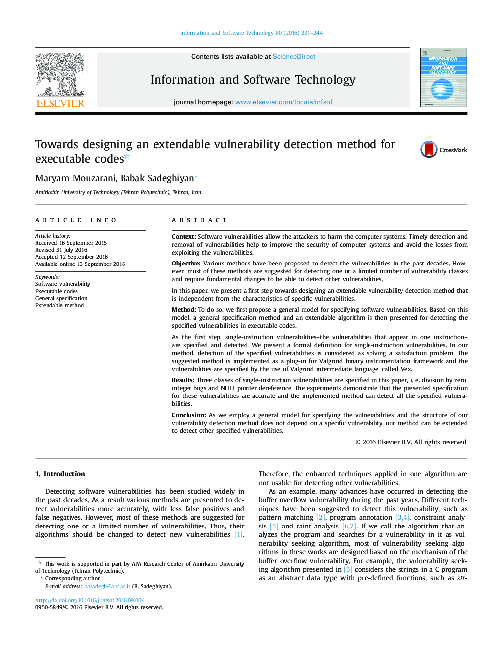 Towards designing an extendable vulnerability detection method for executable codes