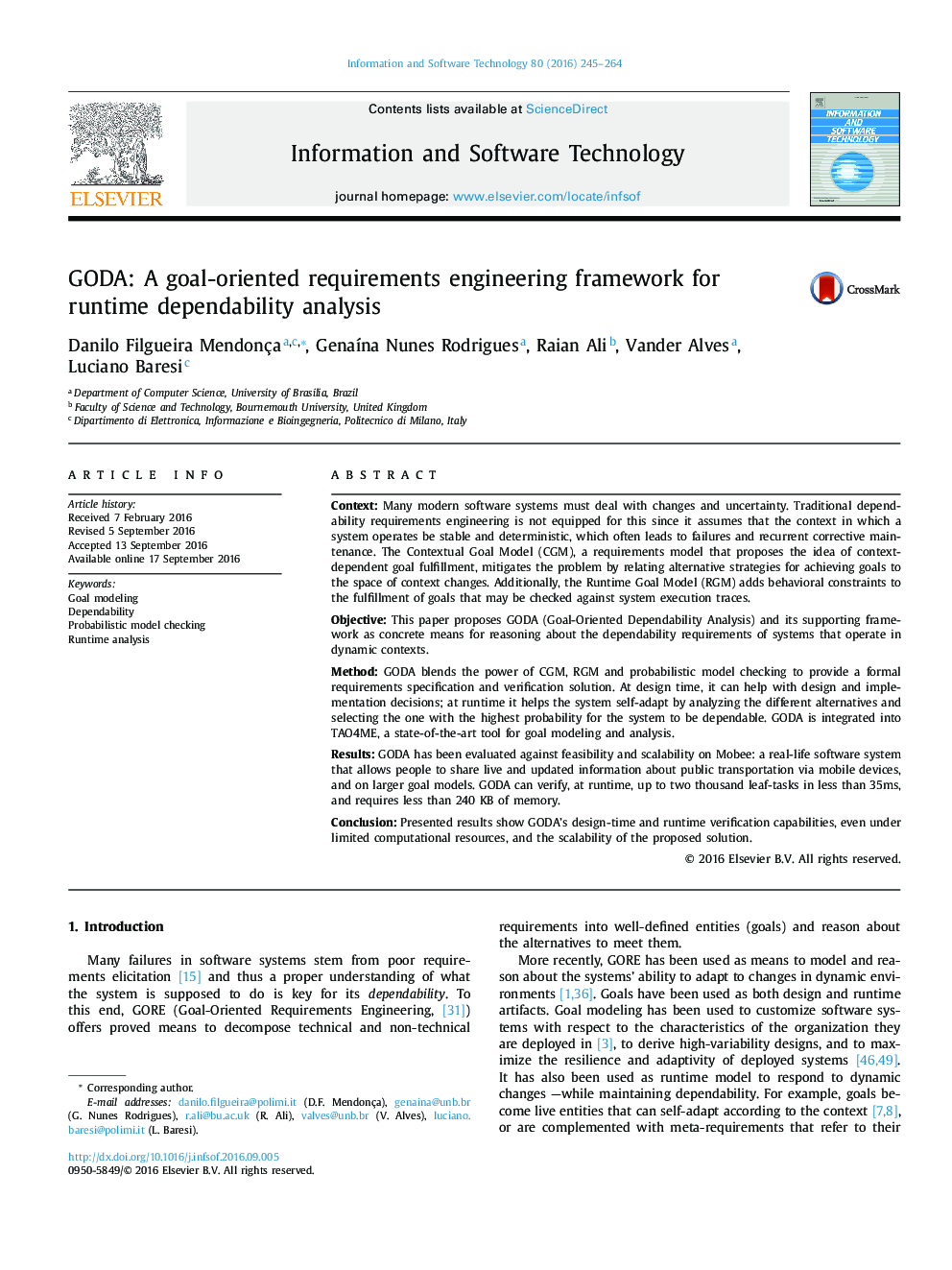 GODA: A goal-oriented requirements engineering framework for runtime dependability analysis