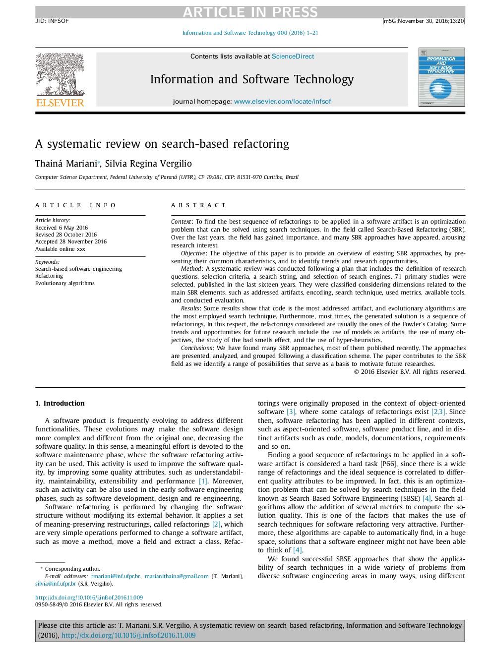 A systematic review on search-based refactoring