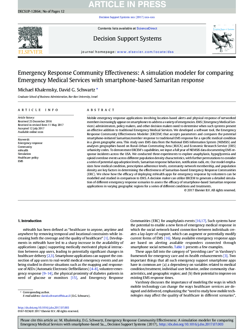 Emergency Response Community Effectiveness: A simulation modeler for comparing Emergency Medical Services with smartphone-based Samaritan response