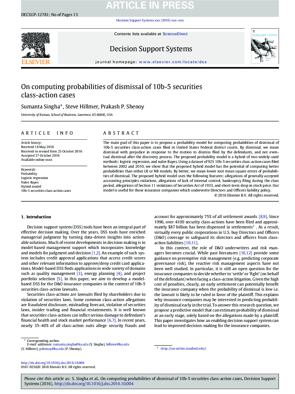 On computing probabilities of dismissal of 10b-5 securities class-action cases