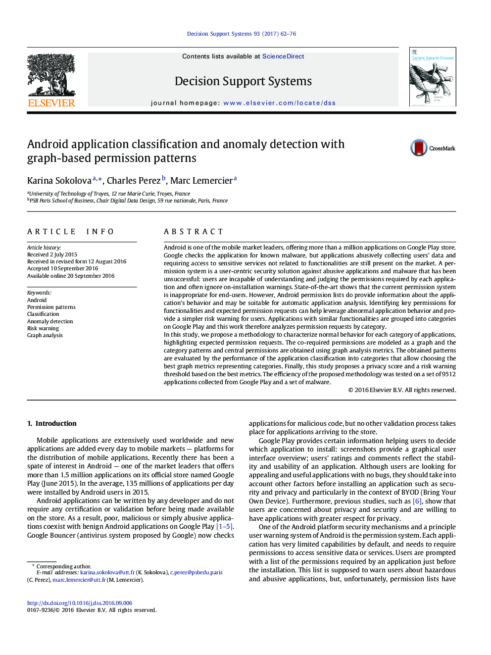 Android application classification and anomaly detection with graph-based permission patterns