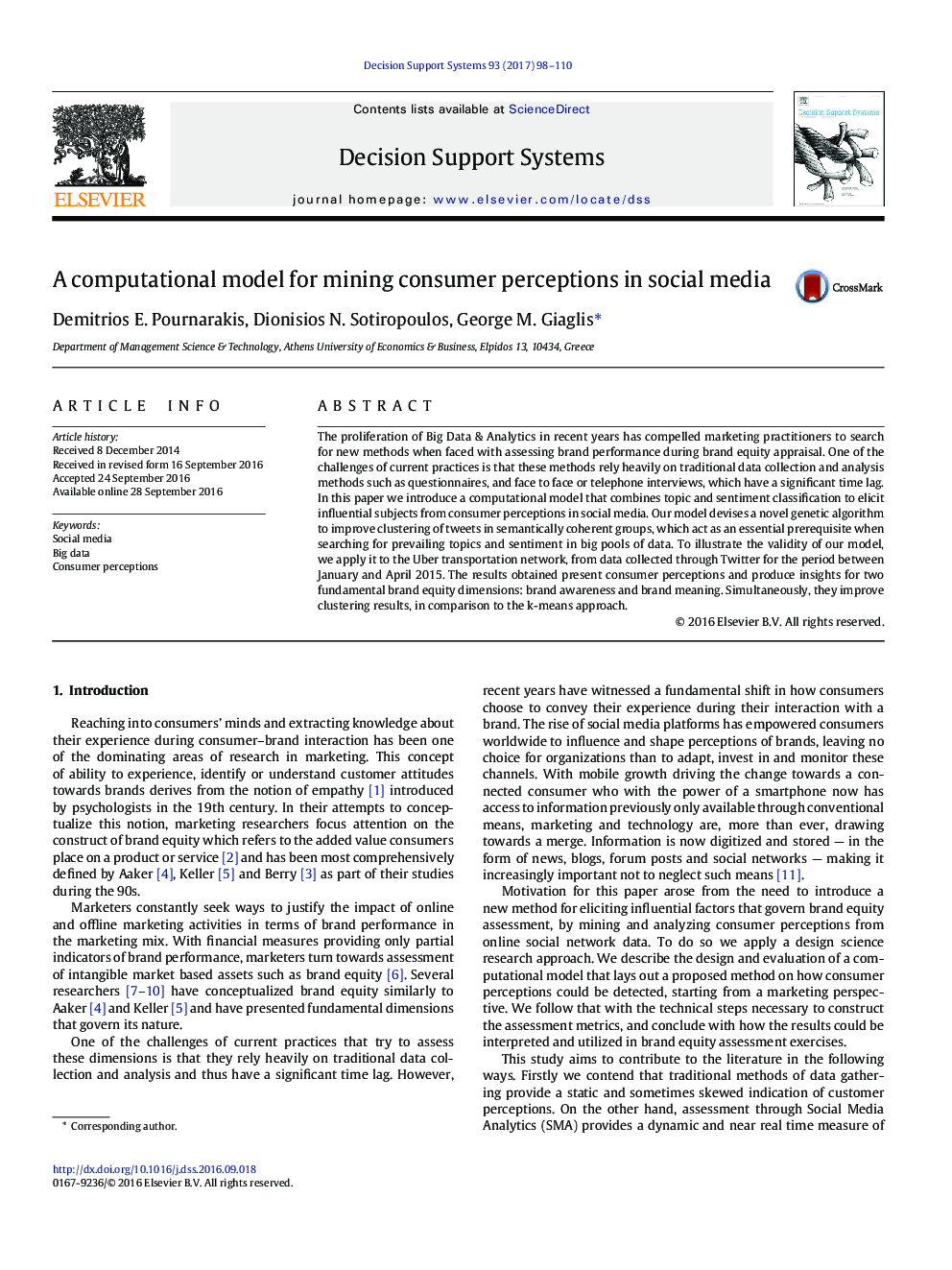 A computational model for mining consumer perceptions in social media