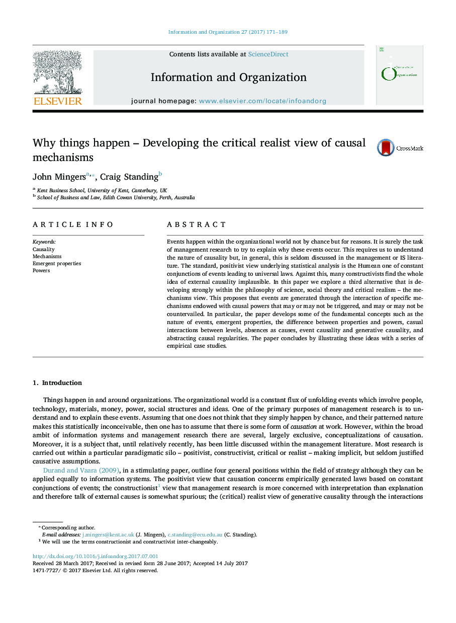 Why things happen - Developing the critical realist view of causal mechanisms