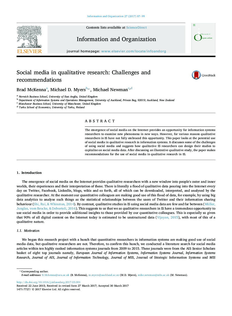 Social media in qualitative research: Challenges and recommendations