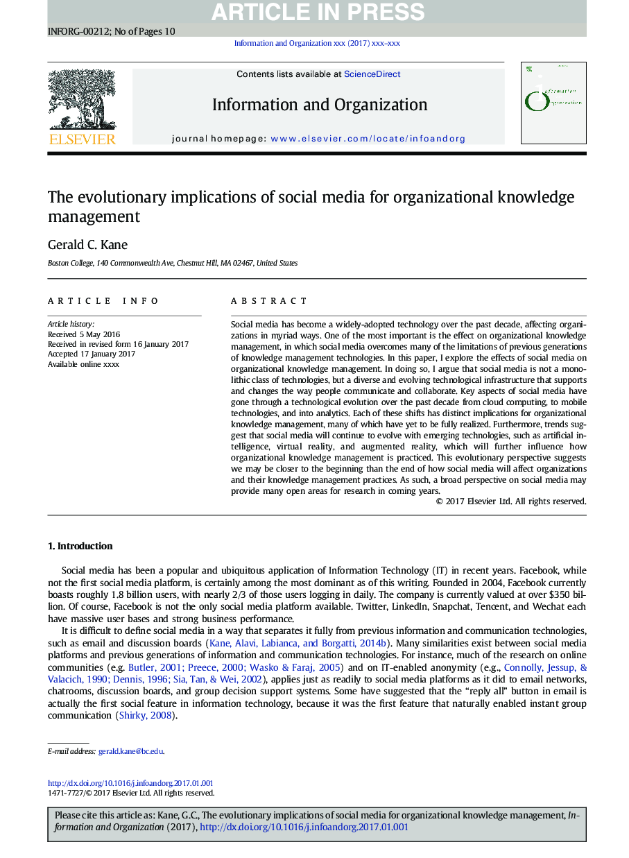 The evolutionary implications of social media for organizational knowledge management