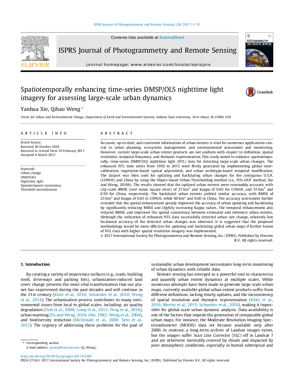 Spatiotemporally enhancing time-series DMSP/OLS nighttime light imagery for assessing large-scale urban dynamics