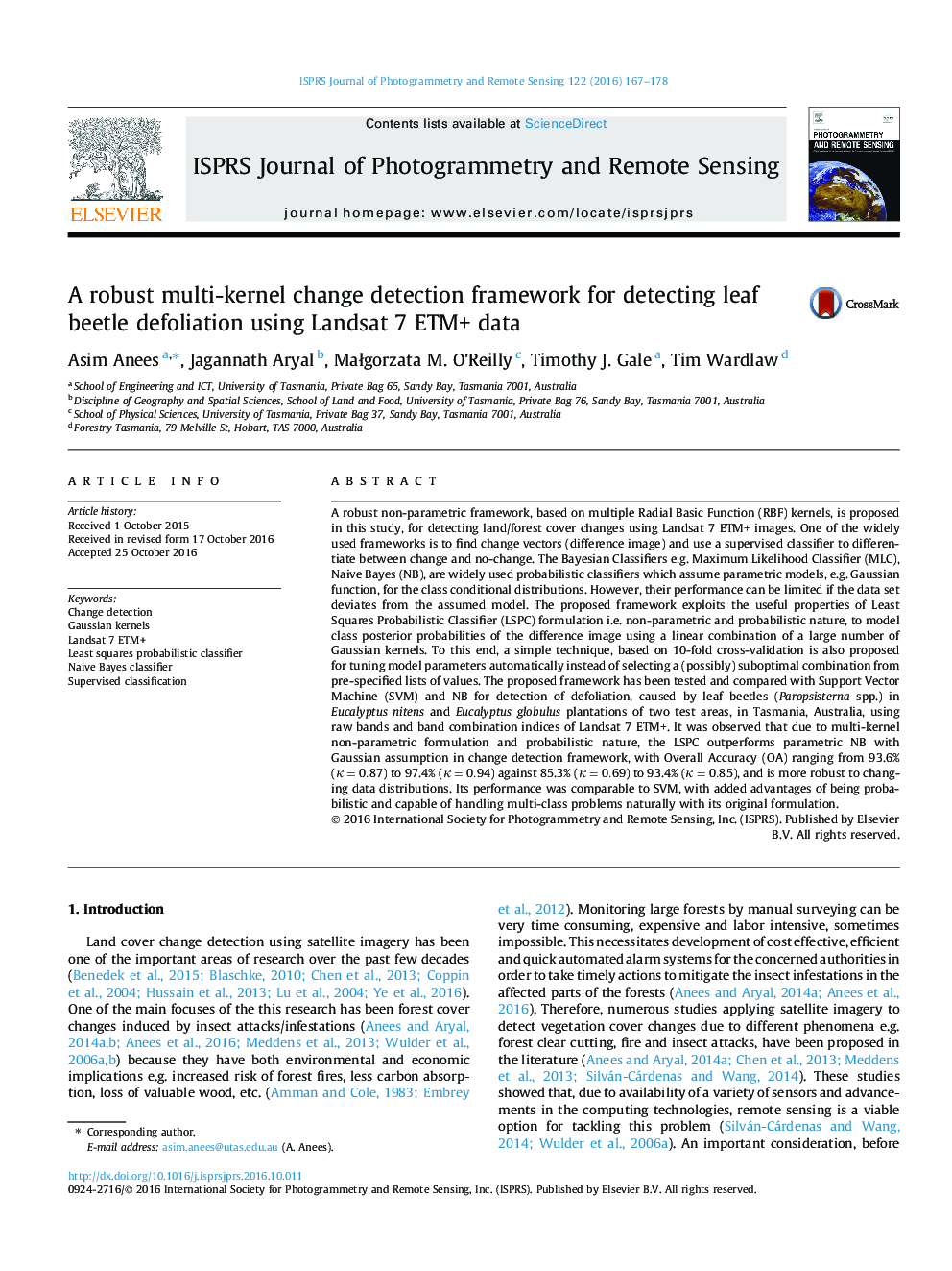 A robust multi-kernel change detection framework for detecting leaf beetle defoliation using Landsat 7 ETM+ data