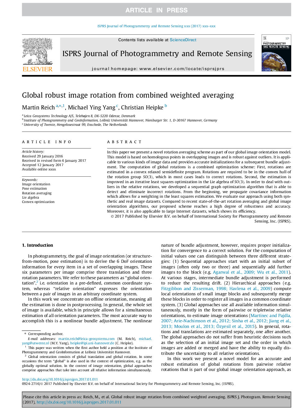 Global robust image rotation from combined weighted averaging