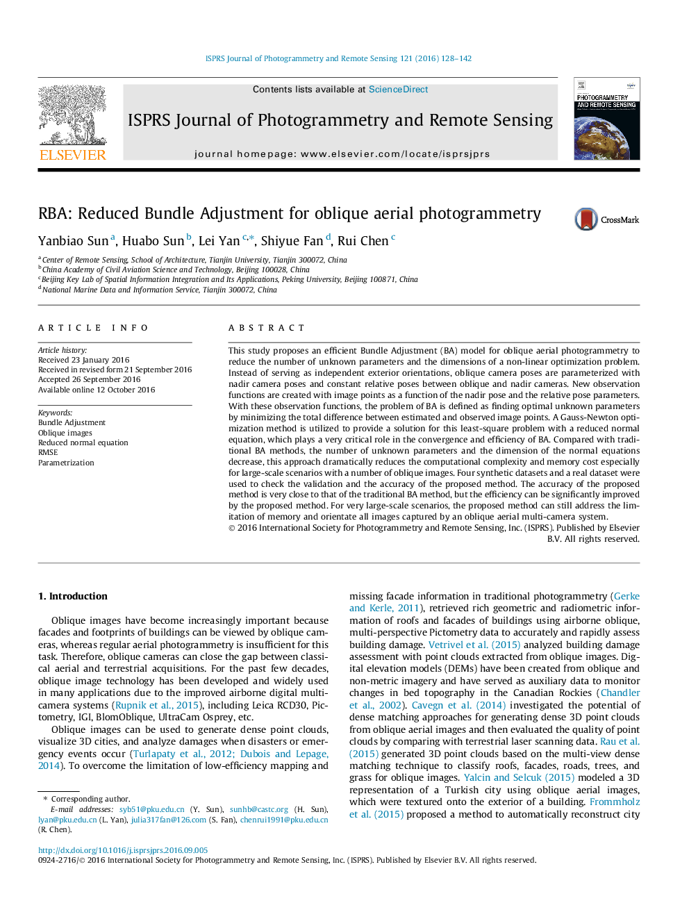 RBA: Reduced Bundle Adjustment for oblique aerial photogrammetry