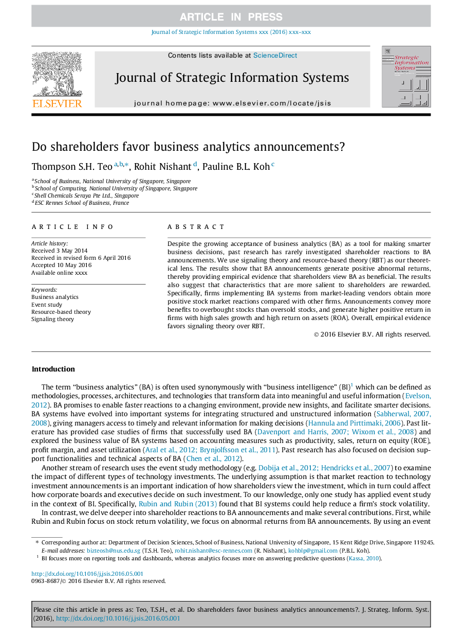 Do shareholders favor business analytics announcements?