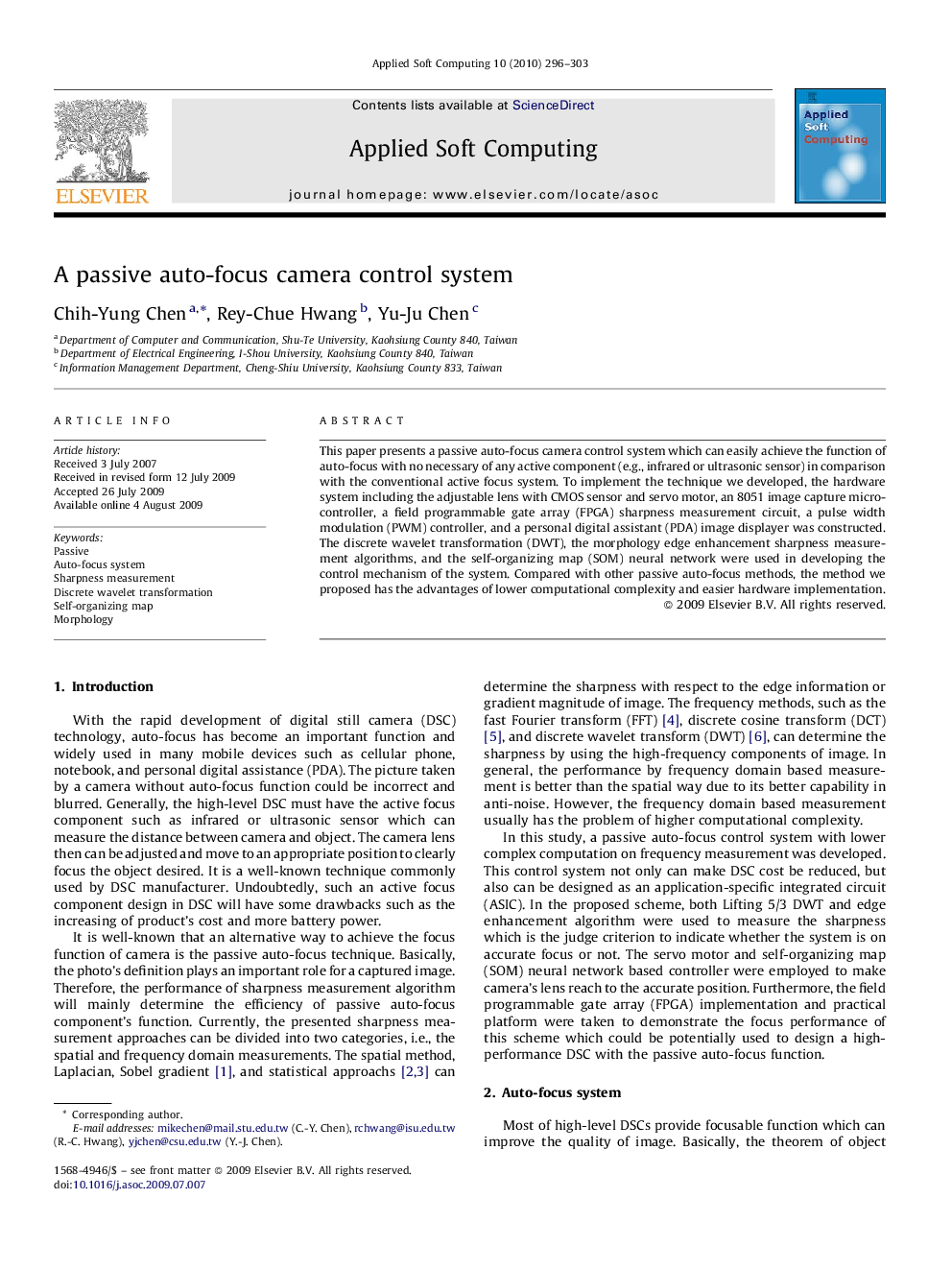 A passive auto-focus camera control system