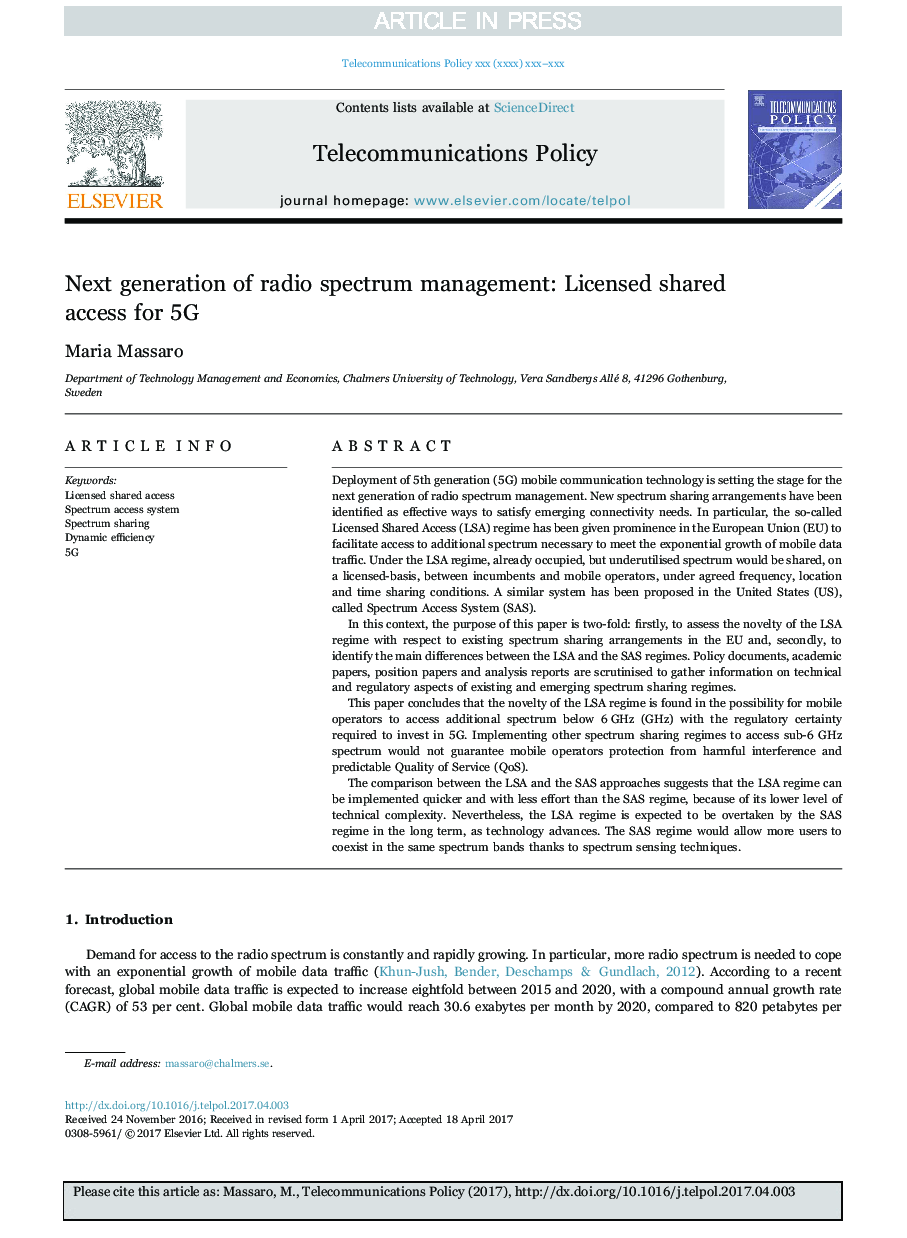 Next generation of radio spectrum management: Licensed shared access for 5G