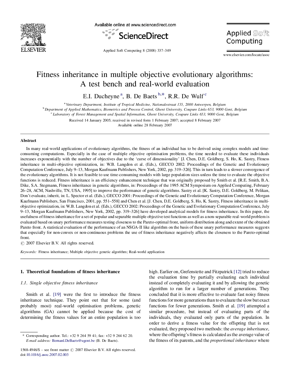 Fitness inheritance in multiple objective evolutionary algorithms: A test bench and real-world evaluation