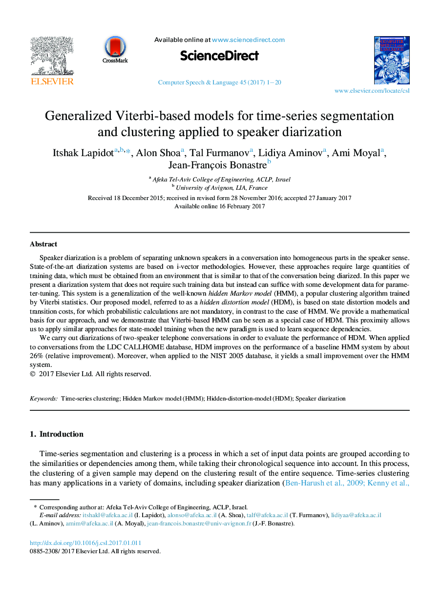 Generalized Viterbi-based models for time-series segmentation and clustering applied to speaker diarization