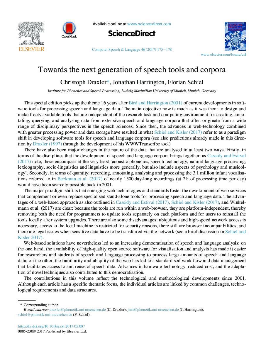 Towards the next generation of speech tools and corpora