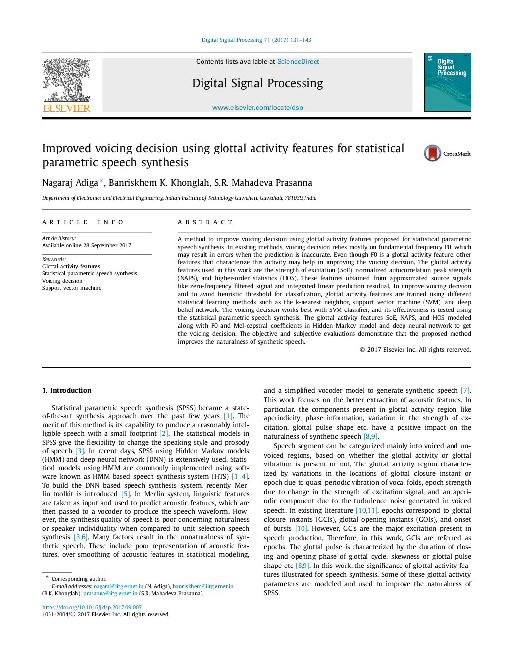 Improved voicing decision using glottal activity features for statistical parametric speech synthesis