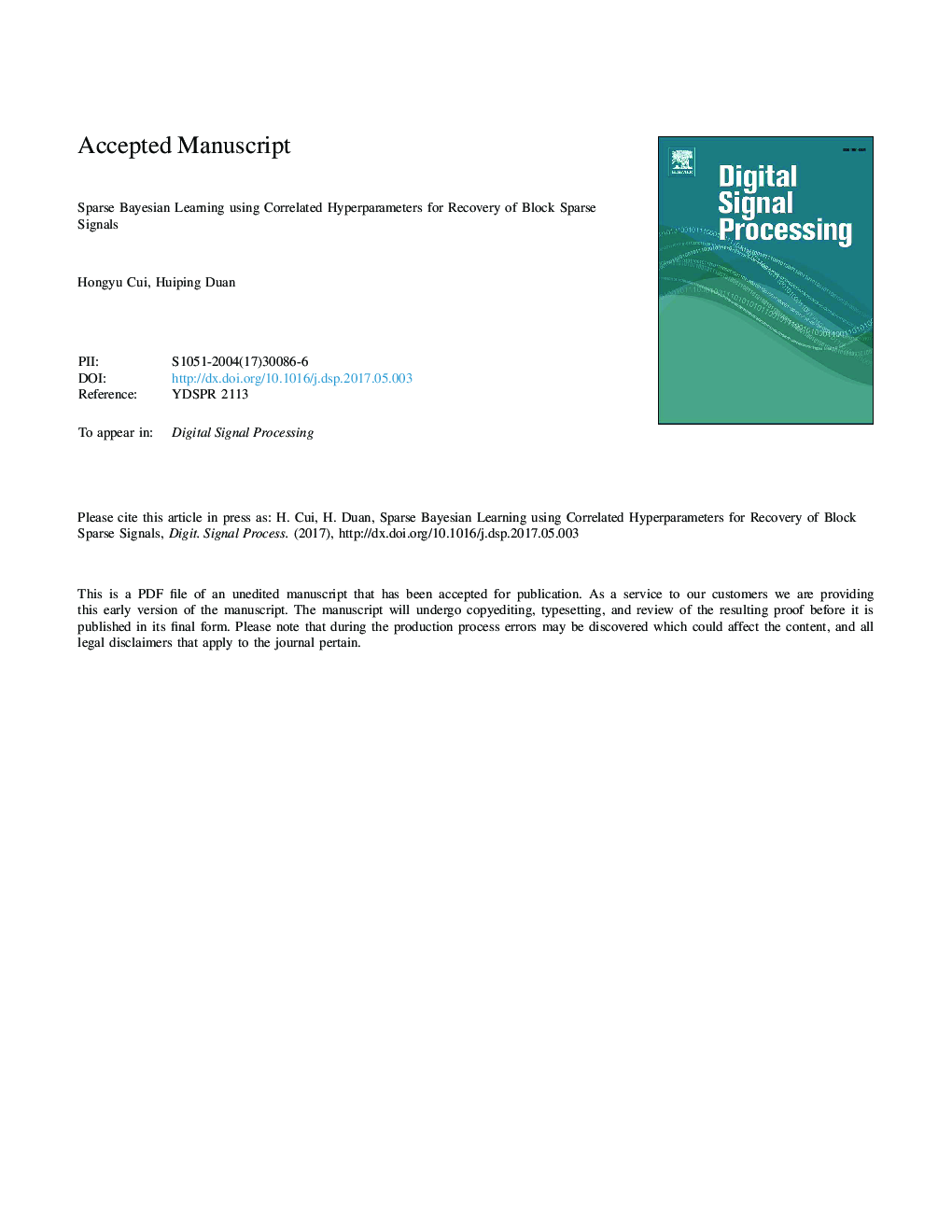 Sparse Bayesian learning using correlated hyperparameters for recovery of block sparse signals