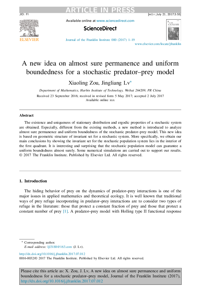 یک ایده جدید درباره تقریبا مطمئن بودن پایداری و محدودیت یکنواخت برای یک مدل شکارچی تصادفی 