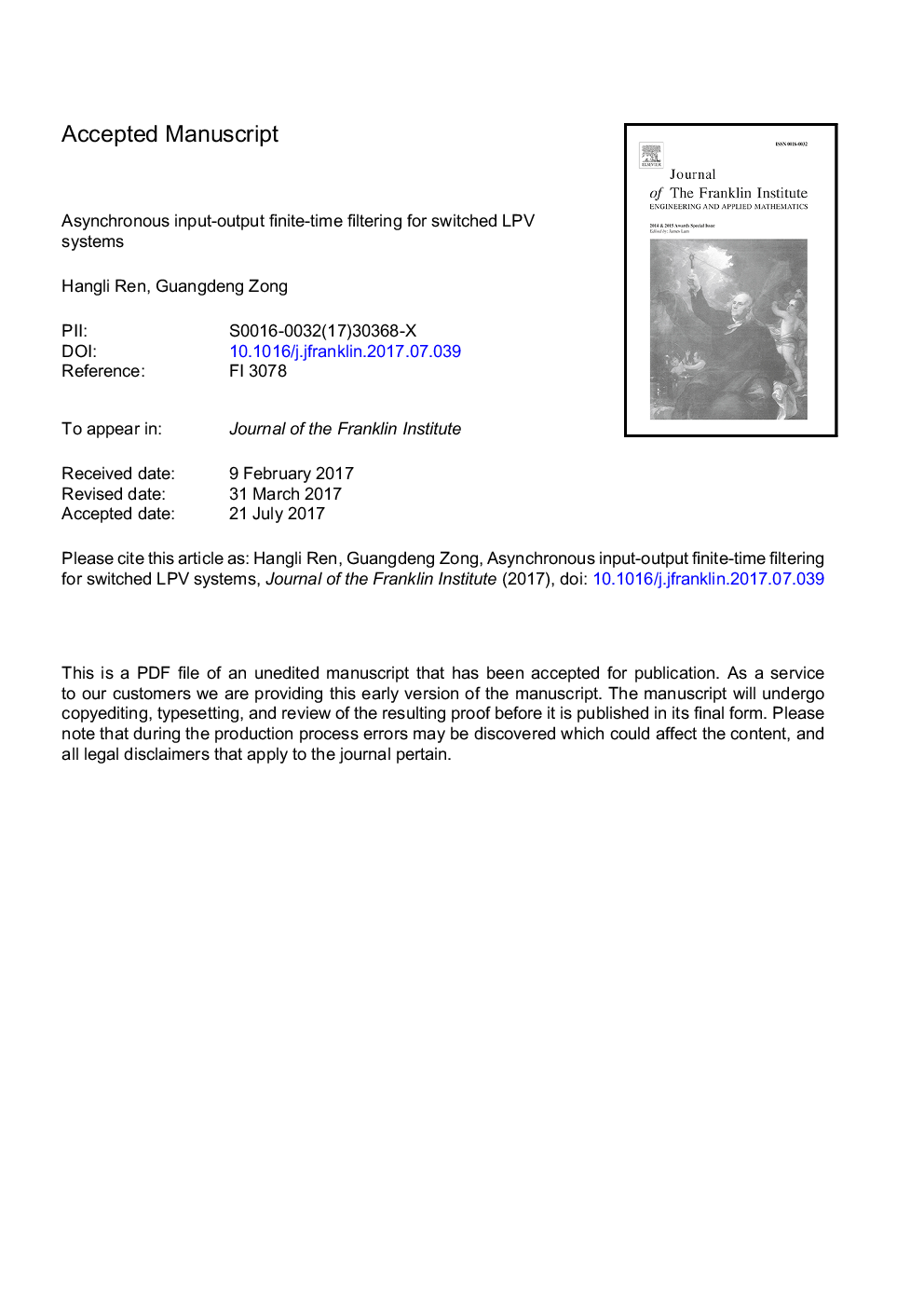 Asynchronous input-output finite-time filtering for switched LPV systems