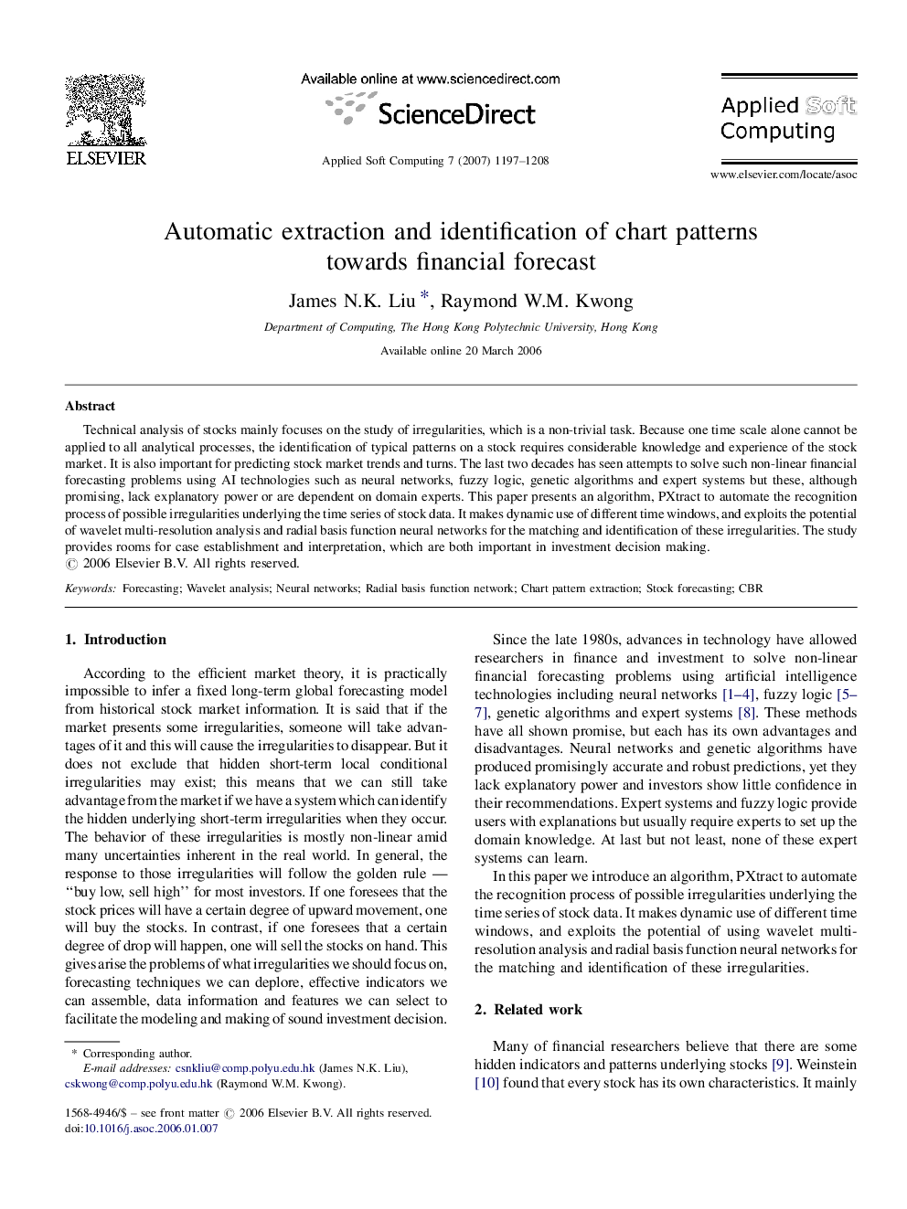 Automatic extraction and identification of chart patterns towards financial forecast