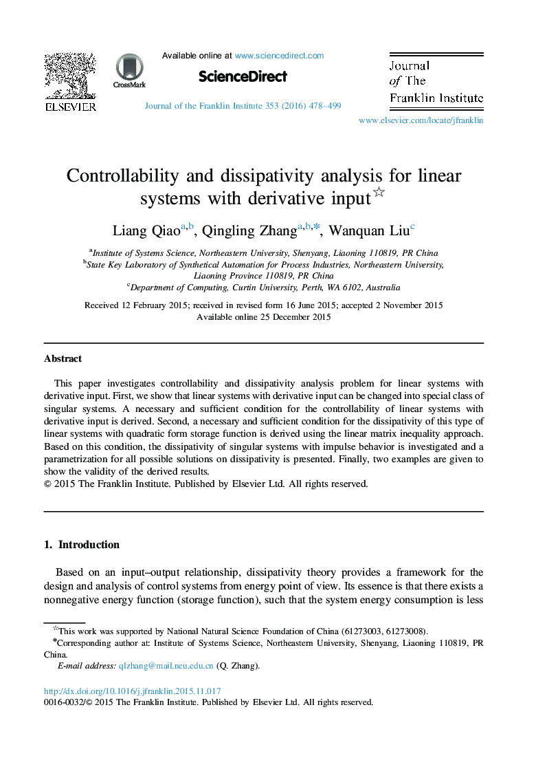 Controllability and dissipativity analysis for linear systems with derivative input