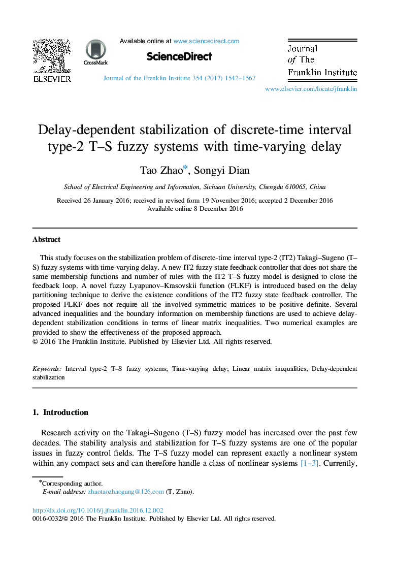Delay-dependent stabilization of discrete-time interval type-2 T-S fuzzy systems with time-varying delay