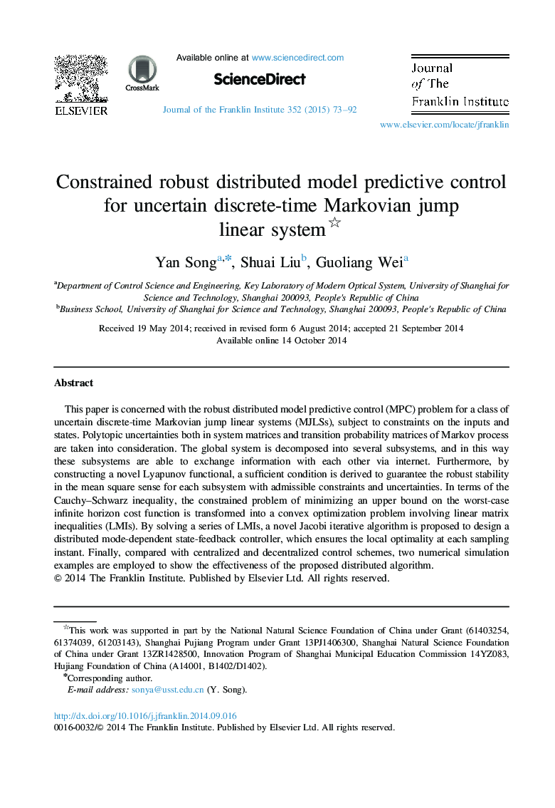 Constrained robust distributed model predictive control for uncertain discrete-time Markovian jump linear system